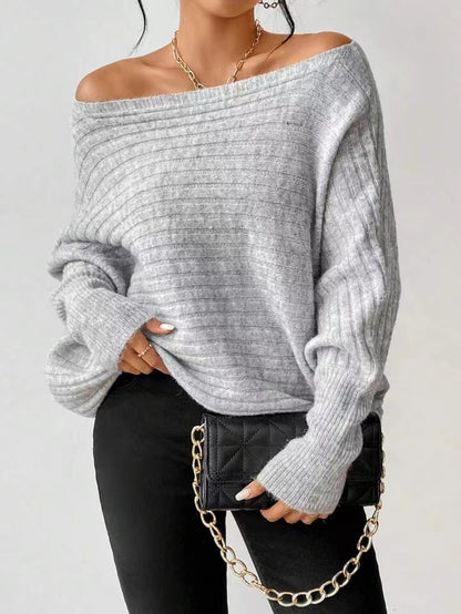 Women's Cozy Oversized Batwing Boat Neck Sweater