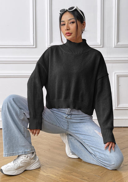 Women's Turtleneck Pullover Solid Color Loose Casual Bottoming Shirt