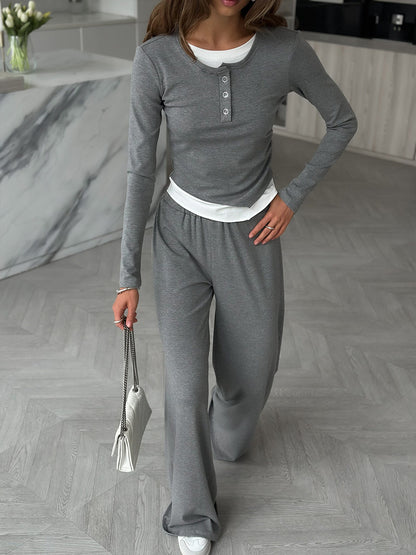 Women's Two Piece Lounge Set with Wide Leg Pants