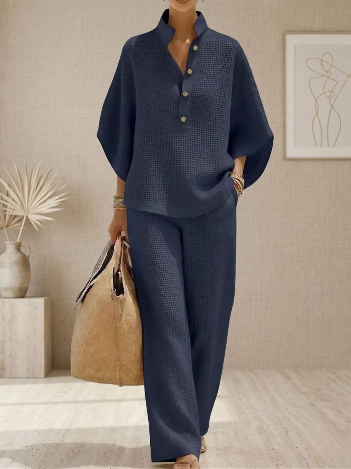 Women's 2 Piece Set Button Down Shirt Wide Leg Pants