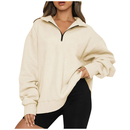 Plus Size Women's Half Zip Sweatshirt Fleece Stand-Up Collar Long Sleeve Oversized Stand-Up Collar Autumn and Winter Warm Sweatshirts Tops