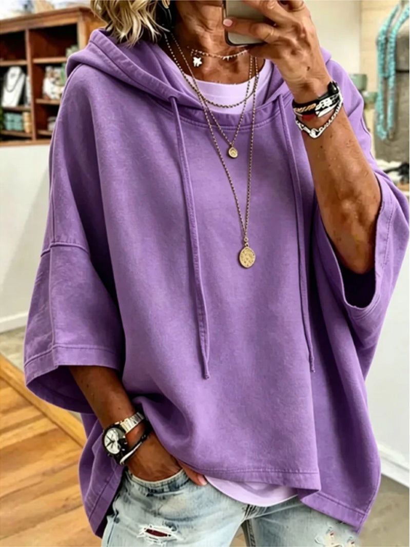 Women's Oversized Batwing Short Sleeve Hoodie Casual