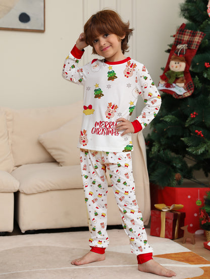 Christmas Cartoon Solid Color Christmas Tree Print Parent-child Christmas Pajamas