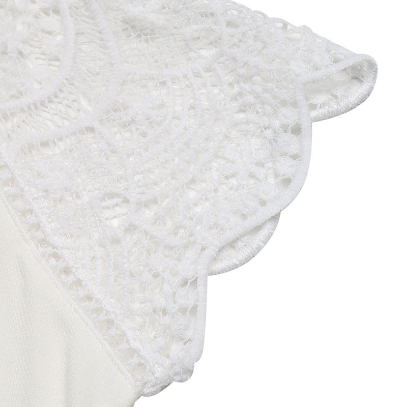 Women's V-Neck Lace Crochet Short Sleeve Top Summer Casual Boho Blouse