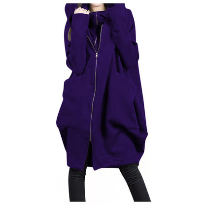 Women's Oversized Long Zip Up Fleece Hoodie Jacket Pockets