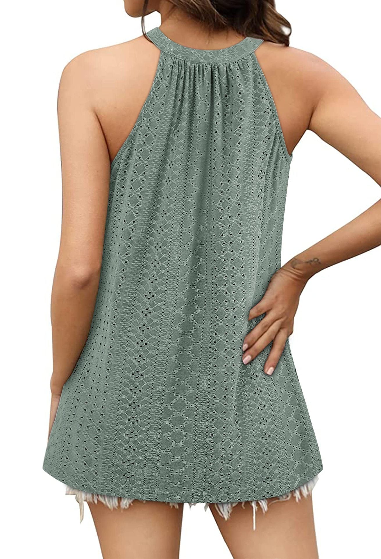 Loose Fit Round Neck Pleated Sleeveless Vest T-Shirt