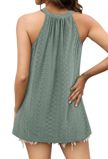 Loose Fit Round Neck Pleated Sleeveless Vest T-Shirt
