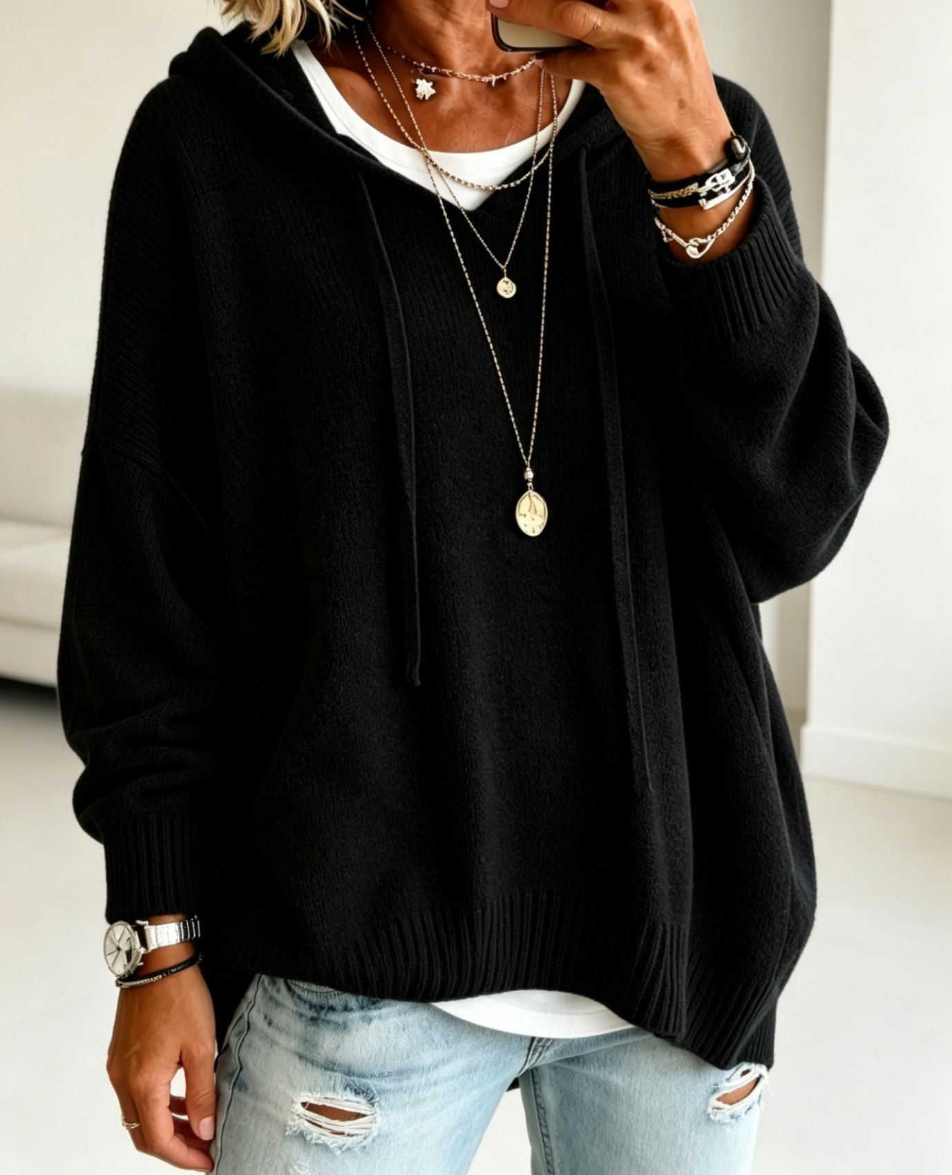 Women's Oversized Hooded Knit Sweater Pullover