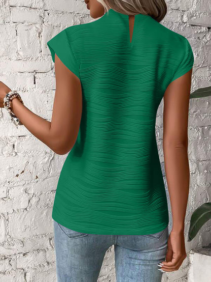 Textured Wavy Stripe Button Semi-Turtleneck Top