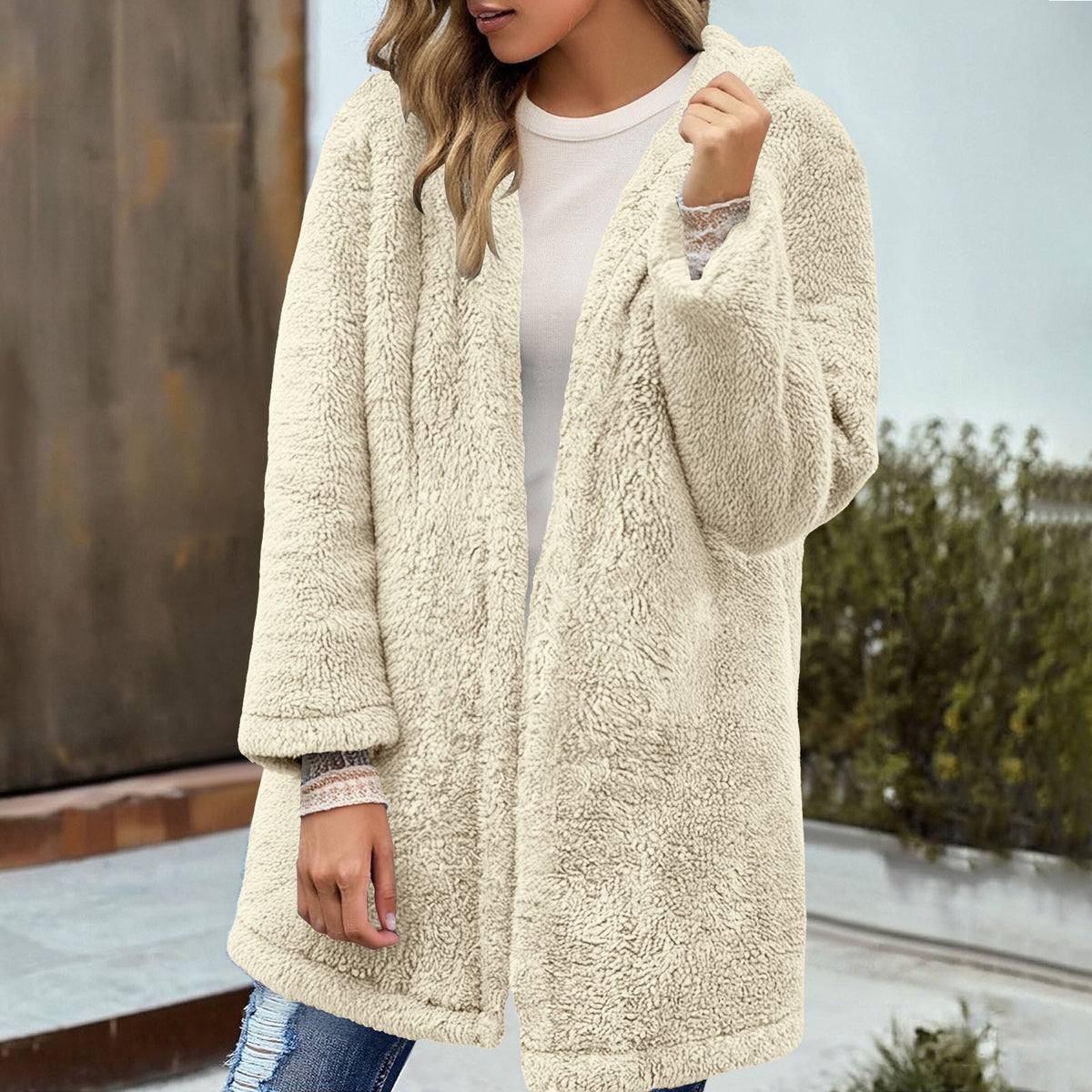 Oversized Sherpa Hooded Cardigan Open Front Coat