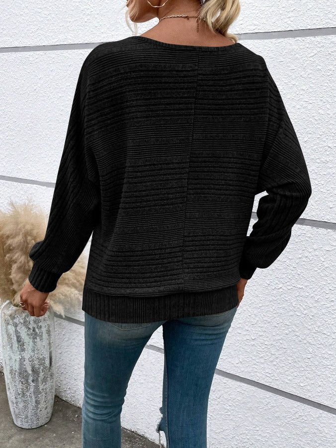 Ribbed Batwing Sleeve Sweater Top Women Casual Pullover