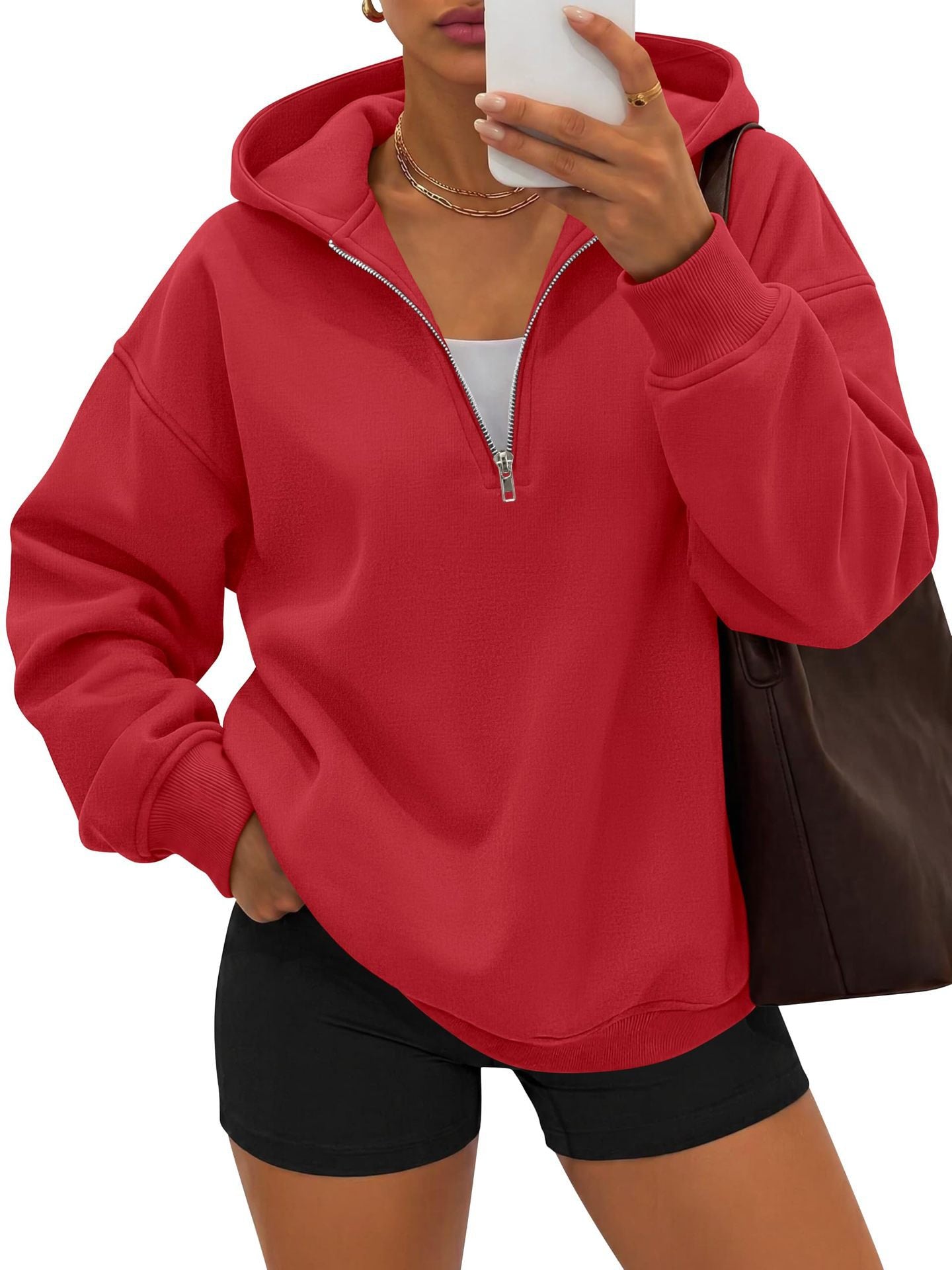 Half Zip Hoodie Sweatshirt Oversized Relaxed Fit