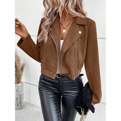 Women's Faux Suede Cropped Moto Jacket