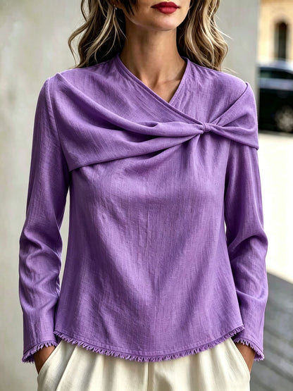 Women's Cotton Linen Cowl Neck Long Sleeve Blouse