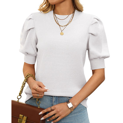 Women’s Puff Sleeve Short Sleeve Knit Sweater Top