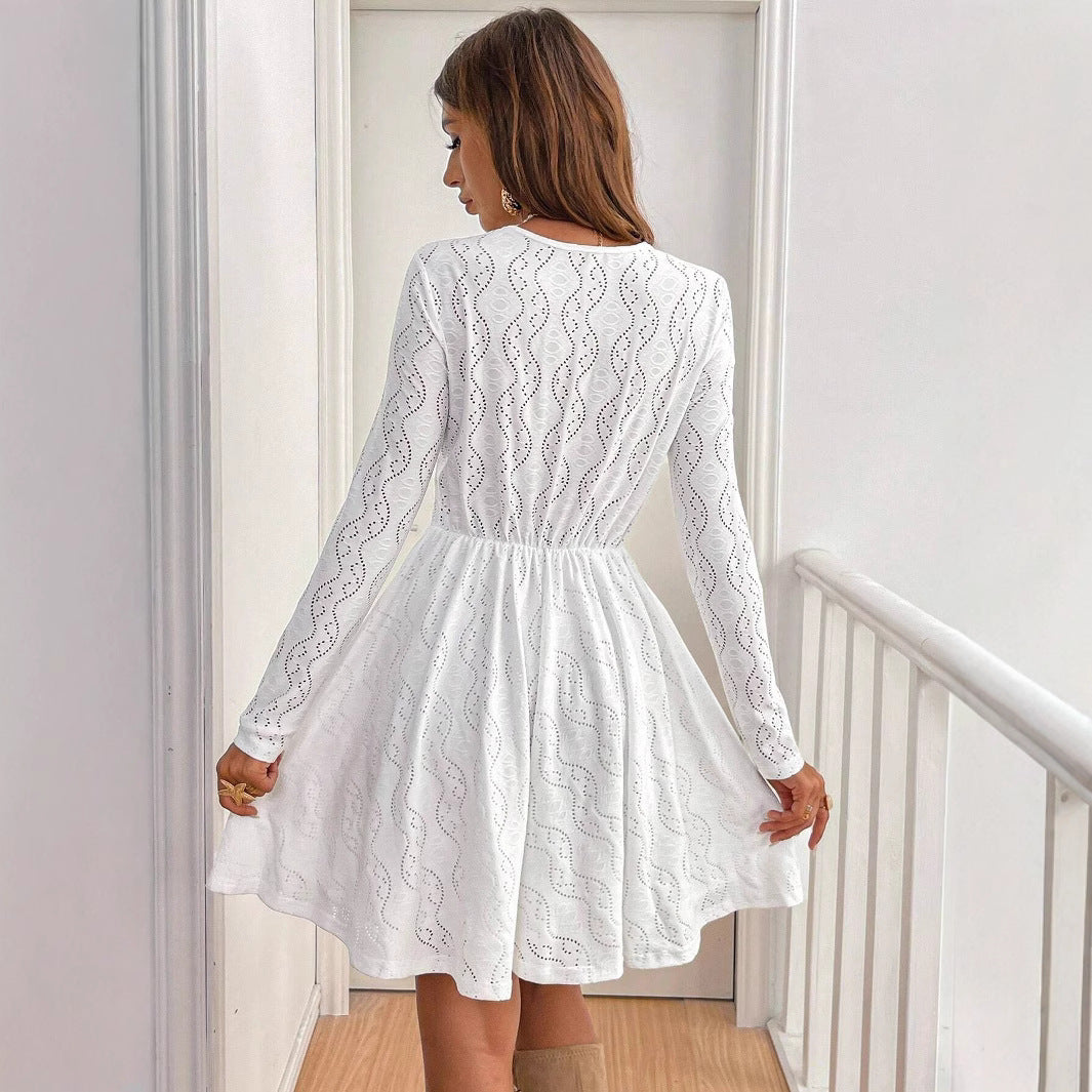 White Eyelet Lace Mini Dress with Scallop Detail