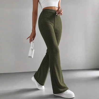 Women's High Waist Ribbed Knit Flare Pants Stretchy Casual