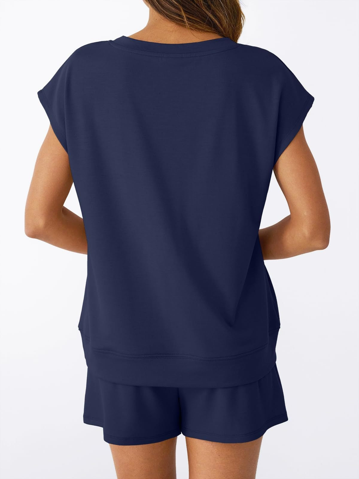 V Neck Casual Lounge Set Short Sleeve Top and Shorts
