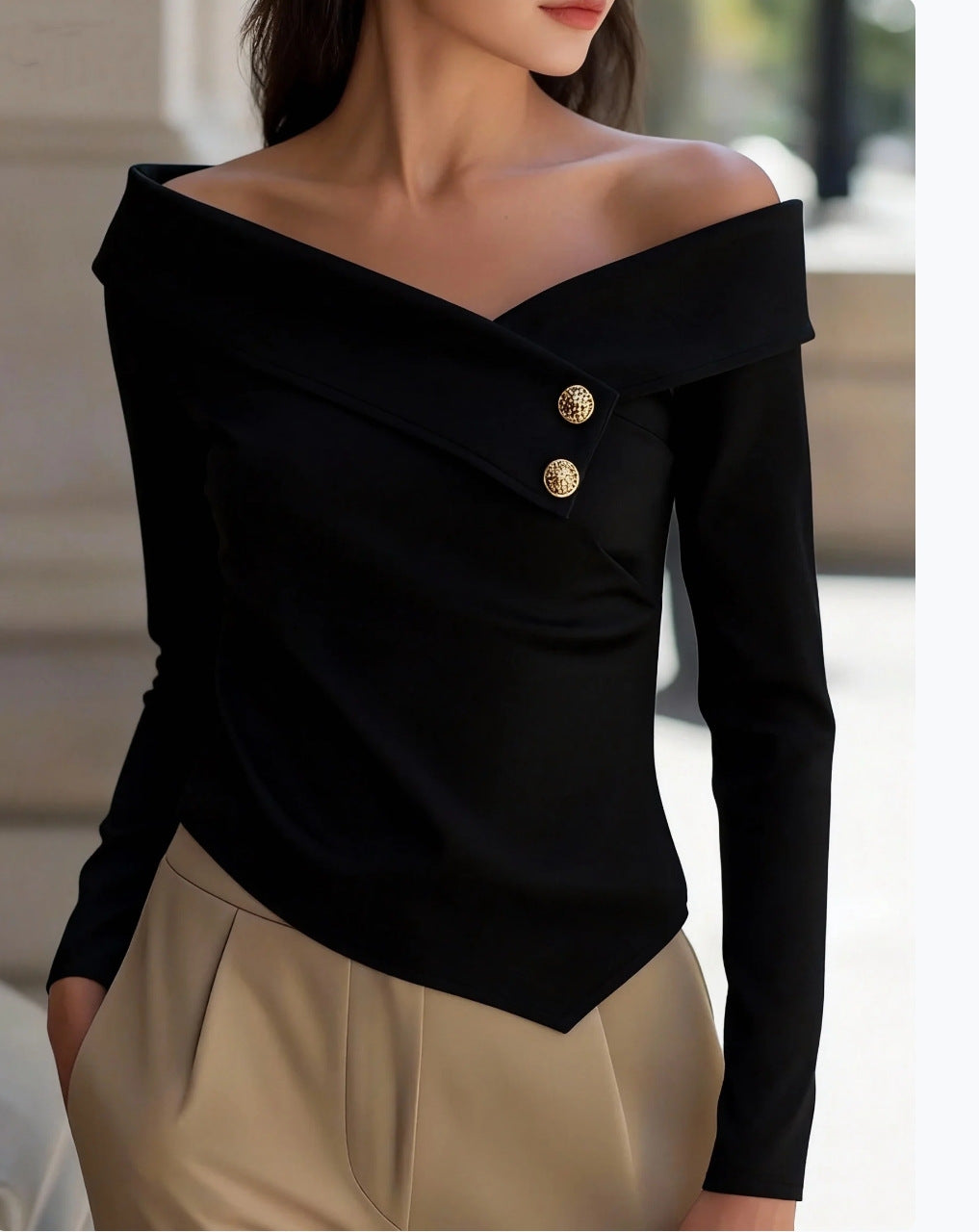 Elegant Off Shoulder Long Sleeve Fitted Work Blouse