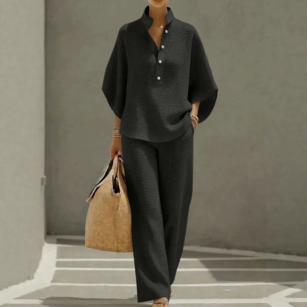 Women's 2 Piece Set Button Down Shirt Wide Leg Pants