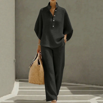 Women's 2 Piece Set Button Down Shirt Wide Leg Pants