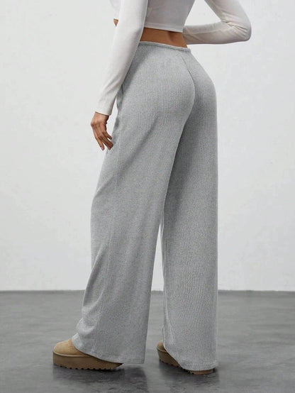 Women's Ribbed Drawstring Wide Leg Lounge Pants