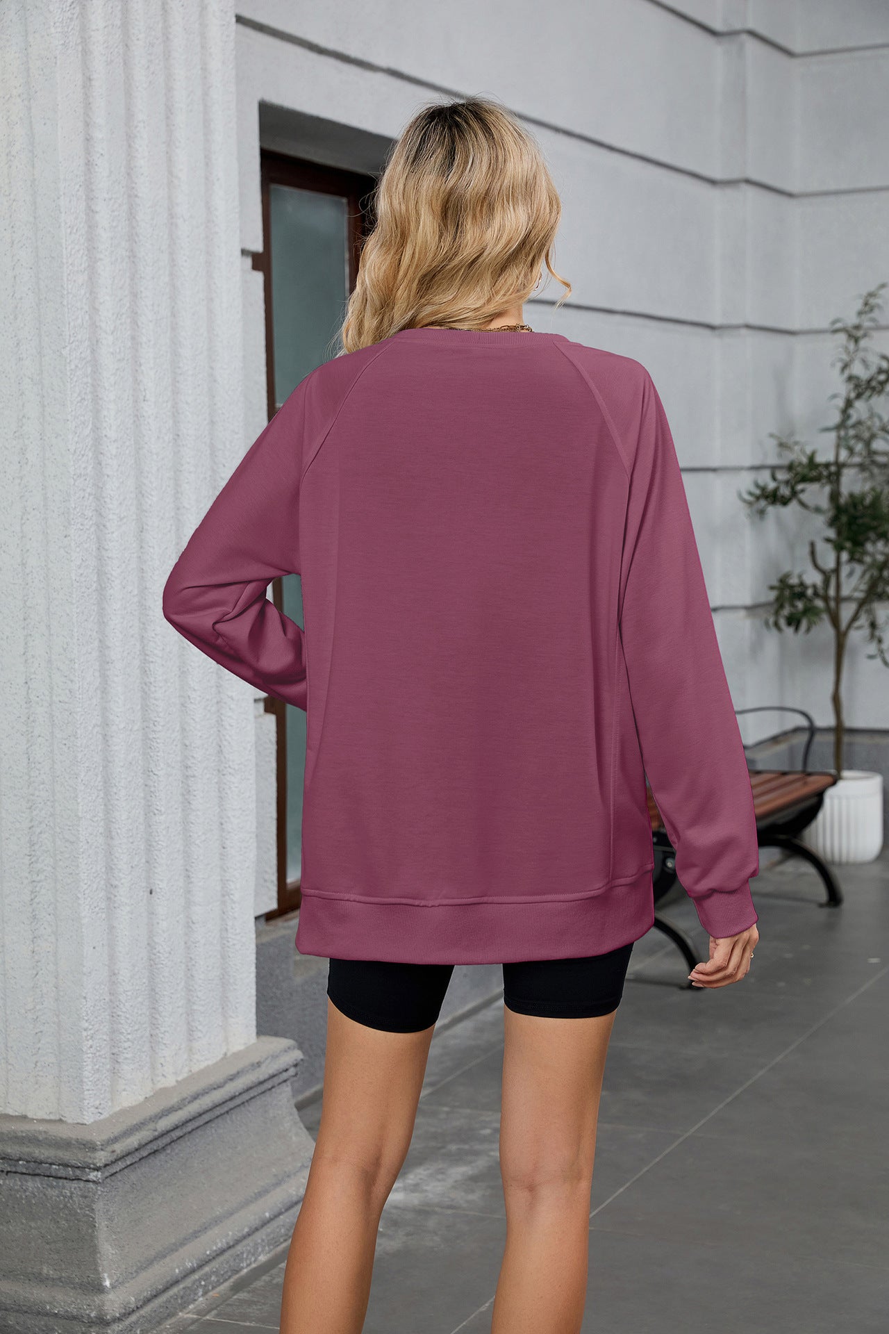 Women Oversized Crewneck Sweatshirt Long Sleeve Side Slit