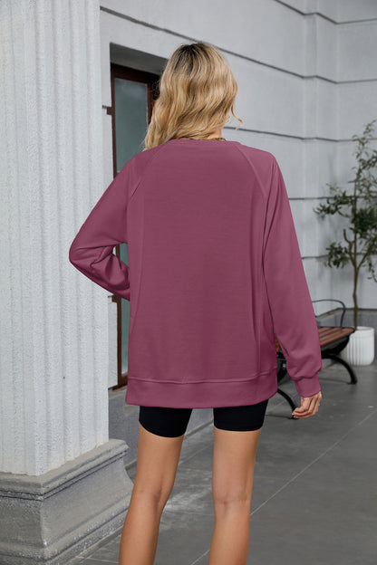 Women Oversized Crewneck Sweatshirt Long Sleeve Side Slit
