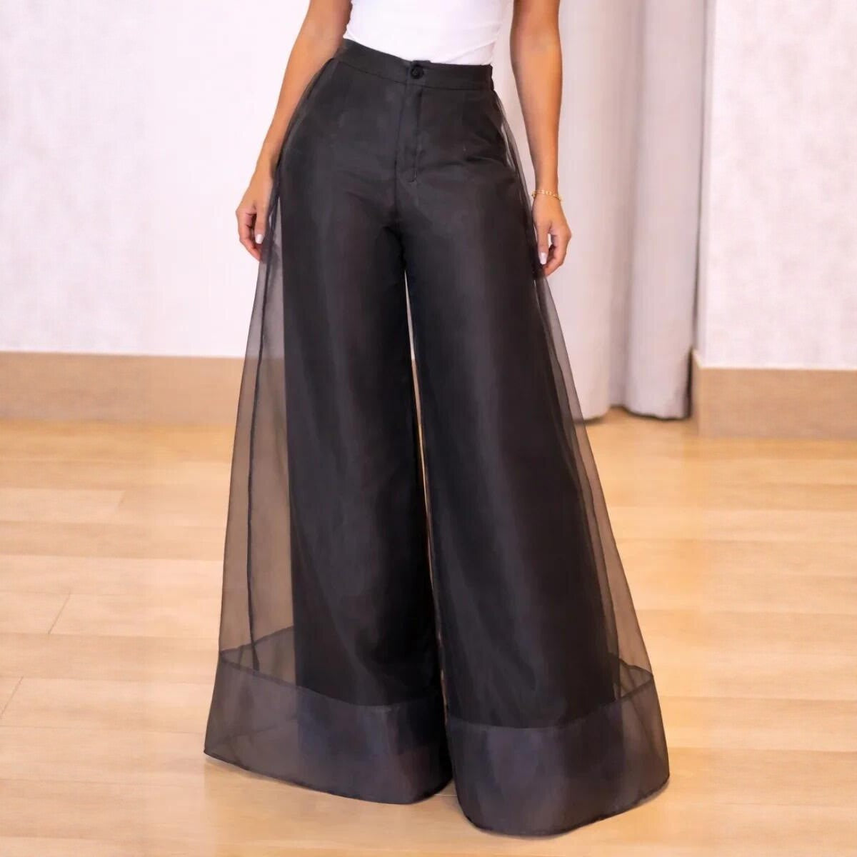 Women's Sheer Mesh High Waist Wide Leg Pants