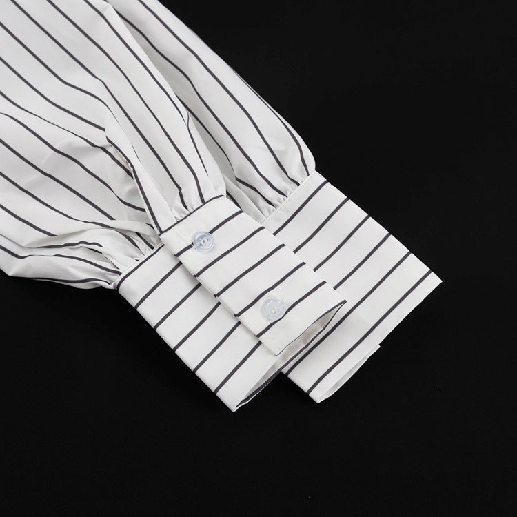 Women's Striped Bow Tie Long Sleeve Shirt Blouse