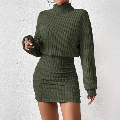 Long Sleeve Ribbed Mock Neck Bodycon Mini Dress