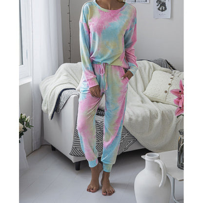 Tie Dye Lounge Set Women Long Sleeve Joggers Two Piece