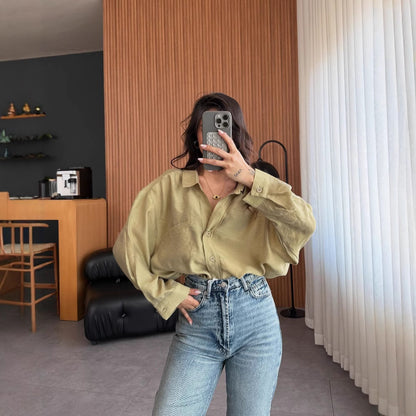 Women's Oversized Collared Pocket Button Down Shirt