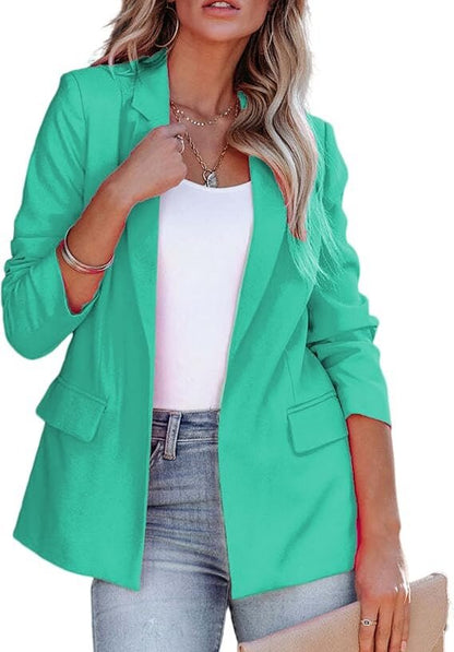 Women's Open Front Blazer Long Sleeve Office Casual Jacket
