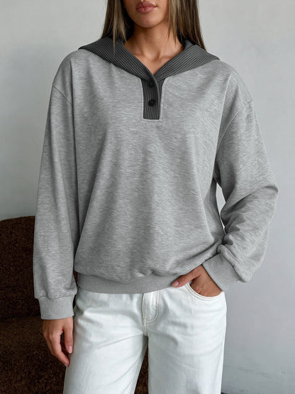 Women's Oversized Color Block Henley Hoodie