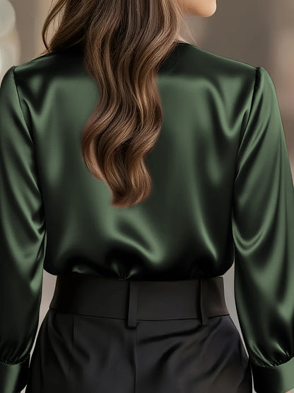 Women's Satin Button Down Shirt Long Sleeve Work Blouse