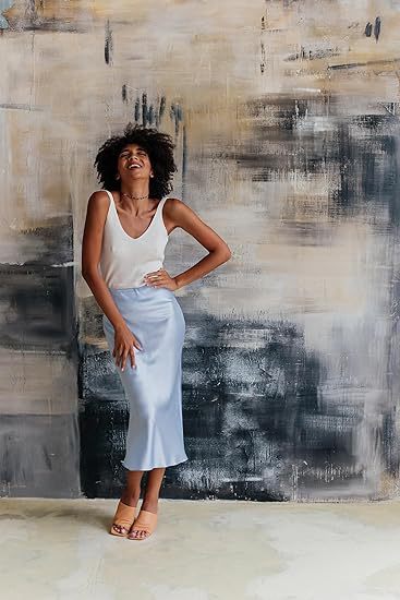 Women's Satin High-Waist Midi Skirt – Elegant Summer Slip Skirt