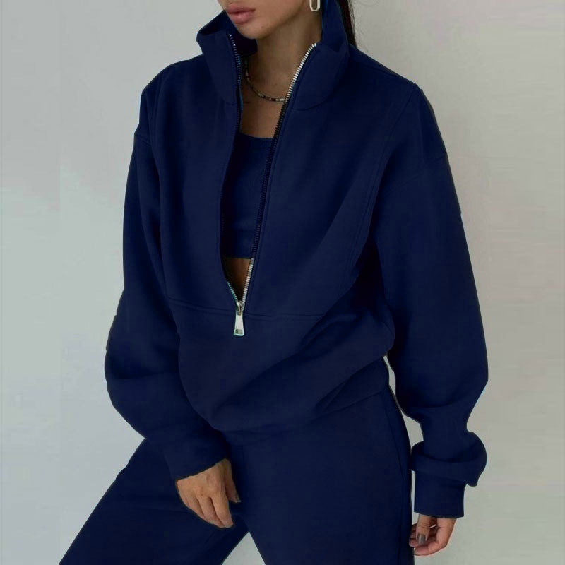 Women's 2 Piece Half Zip Fleece Sweatshirt Pants Set