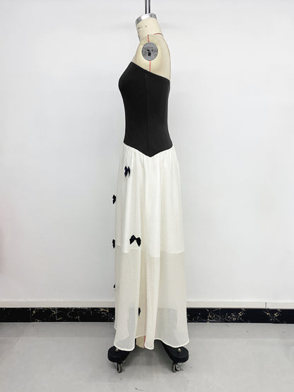Color Block Strapless Maxi Dress Bow Detail Y2K Summer