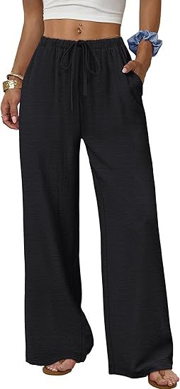 Women's Wide Leg Palazzo Pants Drawstring Waist with Pockets