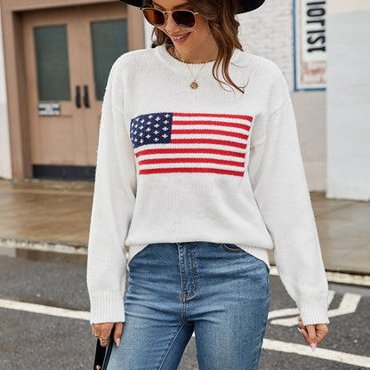 USA Flag Knit Sweater Patriotic Pullover for Women