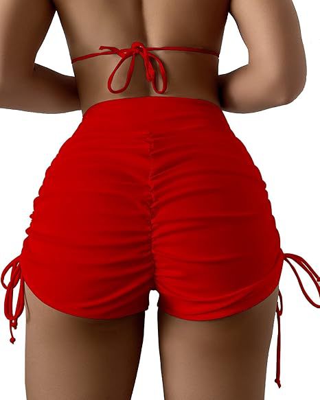Women's High-Waist Ruched Bikini Shorts – Summer Swim Bottoms