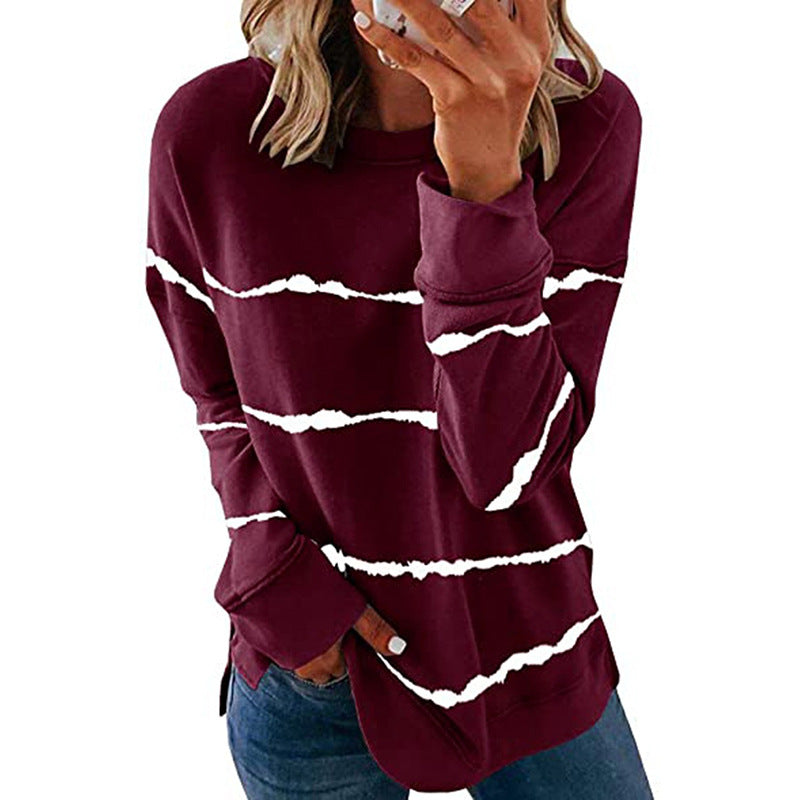 Women's Striped Crewneck Sweatshirt Oversized Casual Top