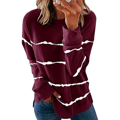 Women's Striped Crewneck Sweatshirt Oversized Casual Top