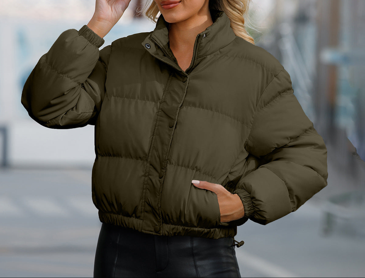 Women's Cropped Puffer Jacket Oversized Stand Collar