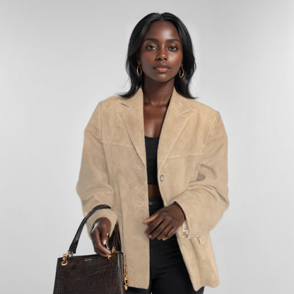 Women's Faux Suede Oversized Blazer Jacket With Pockets