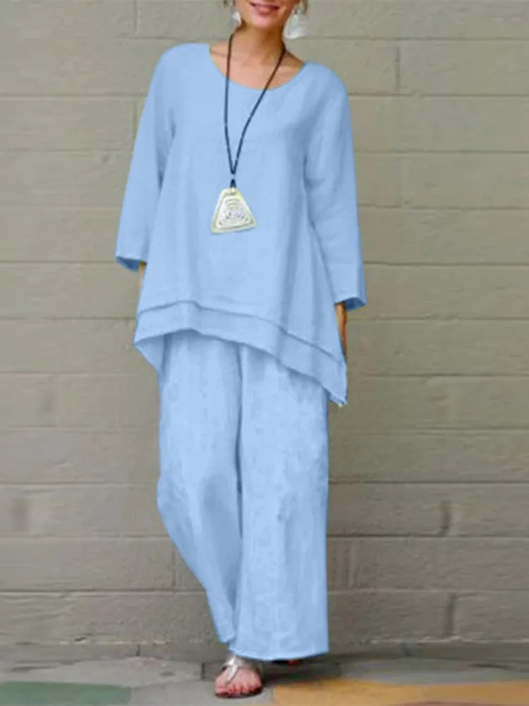 Women's Plus Size Linen Cotton Matching Set Wide Leg Pants