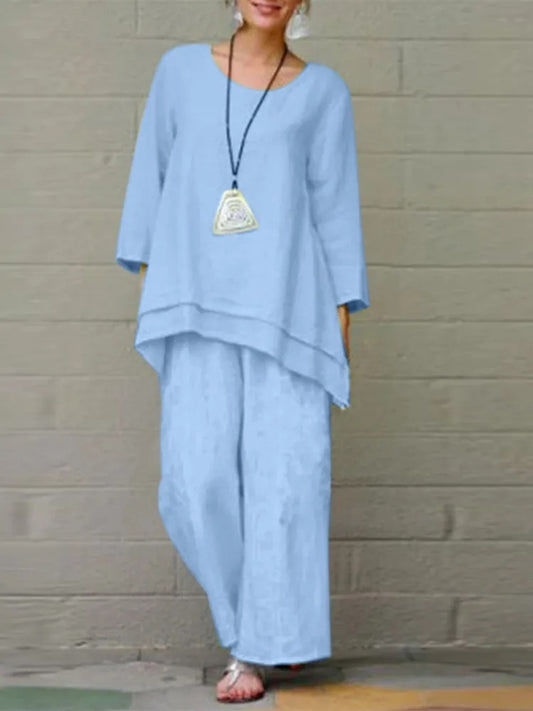 Women's Plus Size Linen Cotton Matching Set Wide Leg Pants