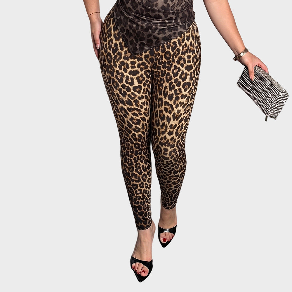 Plus Size Leopard Print High Waist Stretch Leggings