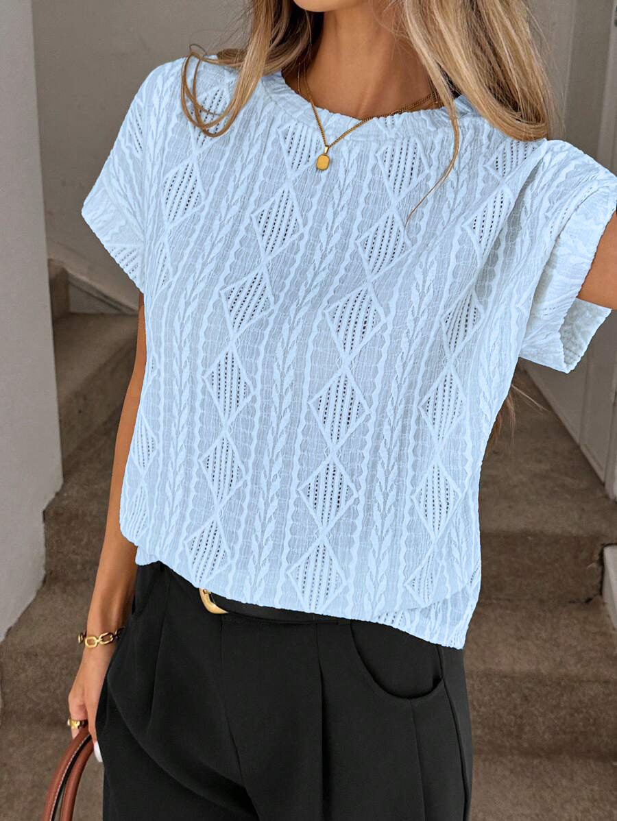 Women’s Textured Jacquard Short Sleeve Casual Tee